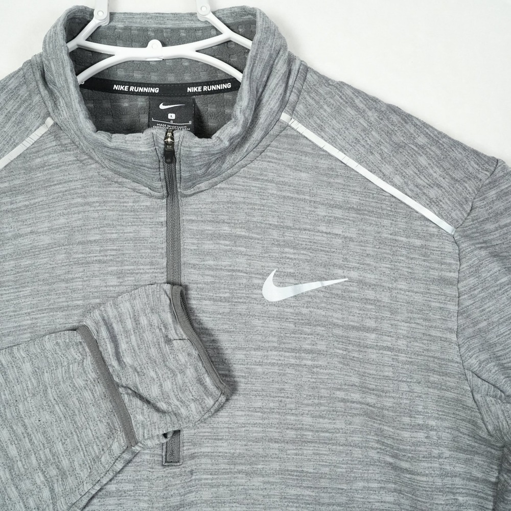 Nike Running‎ Mens Grey Heather Half Zip Pullover Grid Fleece BV4713-069 Size L